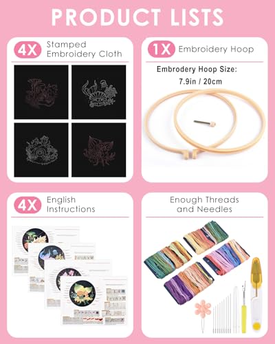 TINDTOP 4 Pack Embroidery Kit for Adult, Embroidery DIY Starter Kit - color: Shell