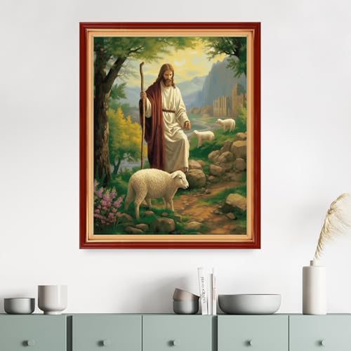 Dimensean Stamped Cross Stitch Kits Full Range of Embroidery Patterns Starter Kits for Beginners Adult DIY Cross Stitches Needlepoint Kits 11CT-Jesus Shepherds the Sheep 16x20 inch - color: Craftpattern11
