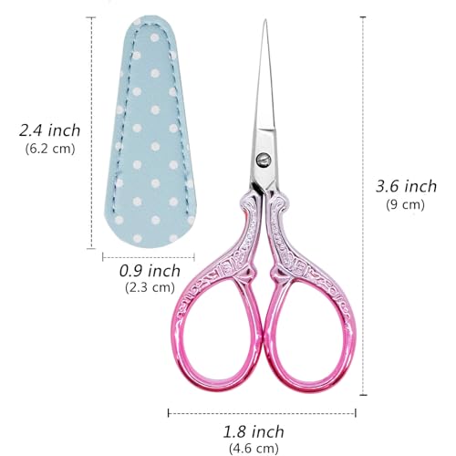 3.6Inch Little Scissors Sewing Scissors with Leather Scissor Cover - color: Silver Purple