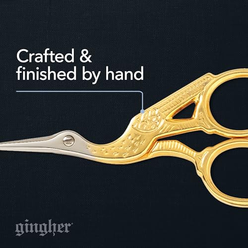 Gingher 3.5" Stork Embroidery Scissors for Snips on Thread & Fabric, Gold - style: 3.5" Embroidery - Stork