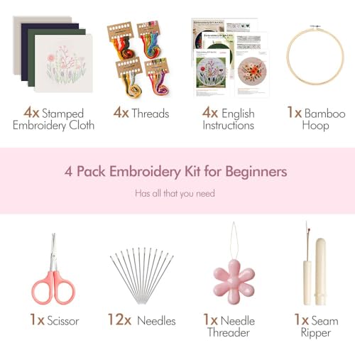 wtisan 4 Pack Embroidery kit for Beginners Cross Stitch Kits for Adults - color: KIT 01