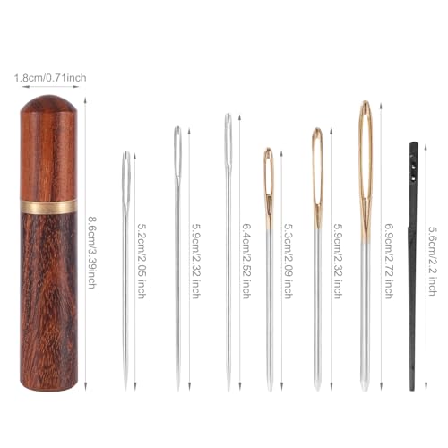 20pcs Large Eye Sewing Stainless Needles, Big Eye Embroidery Needles Steel Blunt & Sharp Tapestry Needle Hand Knitting Needle with Wooden Case for Leather Stitching Quilting Crochet Weaving Project