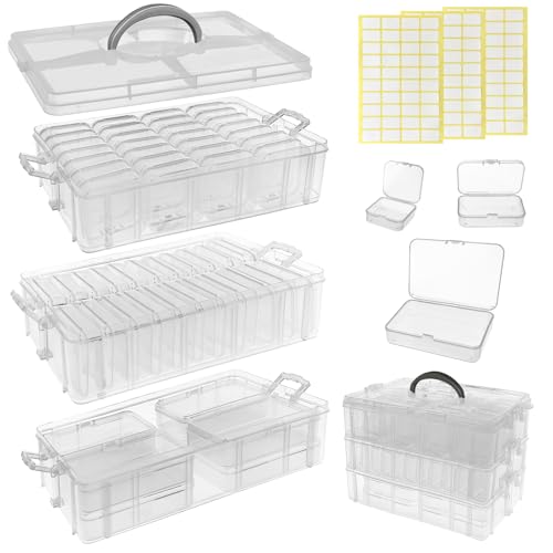 59 PCS Stackable Bead Organizer Box with Removable Cases, Labels & Handle - color: 59 Pcs Storage Box