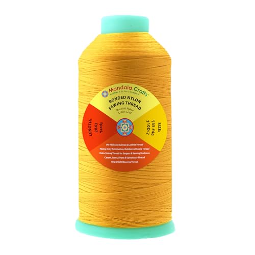 Mandala Crafts Size 46 210D T45 Gold Bonded Nylon Thread, 2843 YDs - color: Gold, size: T45 #46 210D/2 2843 Yards