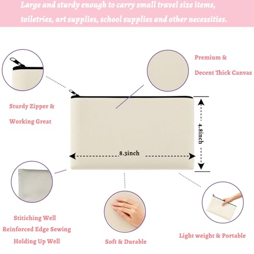 Beige Canvas Zipper Pouch Bulk Makeup Cosmetic Bag with Tassels, 10 Pack