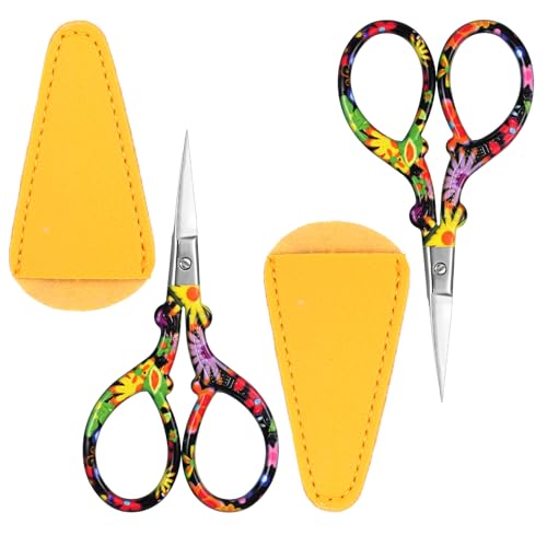 2 Pcs Embroidery Scissors Sharp Crafting Scissors, Black Flower