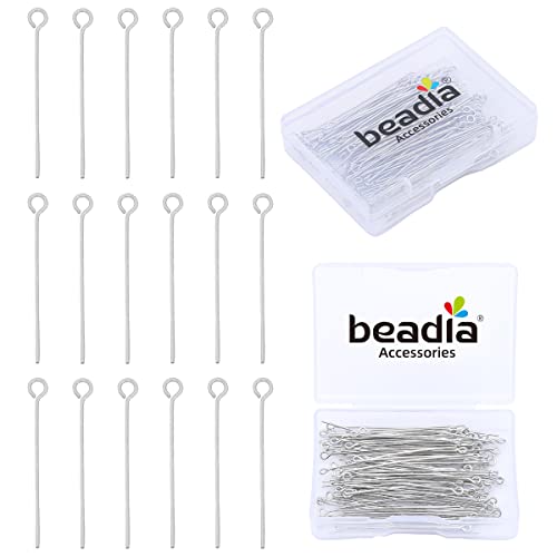 BEADIA Platinum Plated Open Eye Pins Non Tarnish 50mm 100pcs for Jewelry Making Findings - color: Open Eye Pins Platinum, size: 50x0.7mm