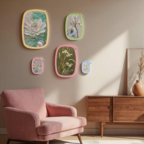Yuanan 5 Sizes Rectangle Embroidery Hoop, 5"/6"/10"/13"/15" Plastic Square Embroiderys Hoop Plastic Embroidery Hoops Reusable Cross Stitch Hoops Embroiderys Supplies for Sewing, Needlework, DIY