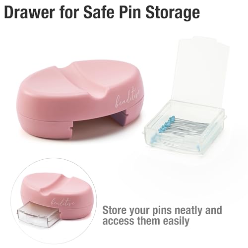 Beaditive Magnetic Pin Cushion with Drawer - Strong Magnet Pin Holder Cushions for Sewing - 50 Glass Head Quilting Pins Included - Chic Pincushion Caddy for Sewing Pins, Paper Clips, Screws – Pink - color: Pink