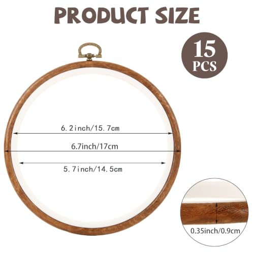LOYORTY 15PCS Round Embroidery Hoops 6 Inch Imitated Wood Embroidery Frame Plastic Display Frame Ring Cross Stitch Hoops - size: 6 Inch