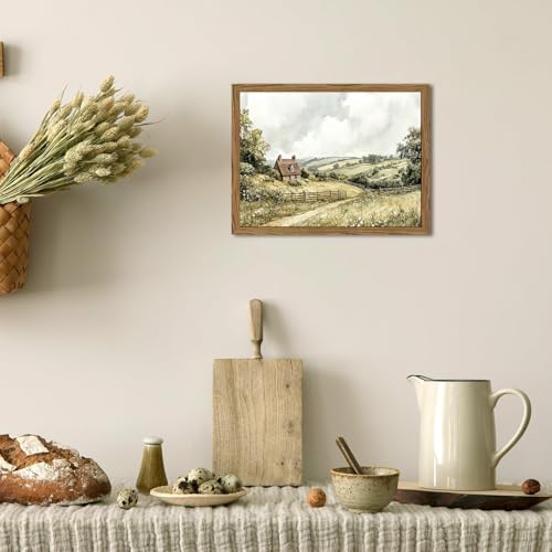 Framed Vintage Canvas Wall Art, Cottage Landscape Wall Decor Paintings, Rustic Farmhouse Pictures Prints Aesthetic Home Decor for Living Room Bedroom Bathroom 12x16 inch - color: Country Path, size: 16"L x 12"W