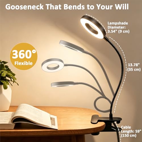 Akynite Desk Lamp Clip on Light, 48 LED Clamp Lamp, 5 Color 10 Brightness