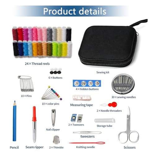 Obear 95-Piece Sewing Kit for Adults & Beginners – 24 Color Threads, Needles, Scissors & Tape Measure – Portable Emergency Repair Kit for Hand Sewing, Clothing, Buttons, Hemming at Home or On the Go - style: 95 Pcs Hand Sewing Kit