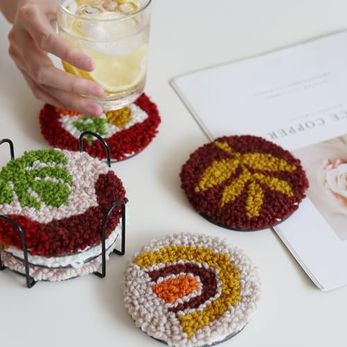 Temlum 6pcs Punch Needle Coasters Kit for Adults and Beginners(Plants) - color: Plants