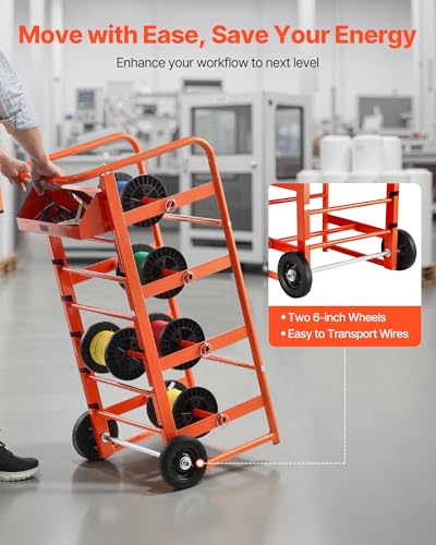 VEVOR Wire Spool Rack, 11 Rods, Multi-Spool Wire Rack Dispenser, Cable Caddy with Wheels, Cable Holder with Storage Tray for Wiring Storage, for Electrical, Industrial & Retail Use, Working Efficiency - style: Wire Storage Cart