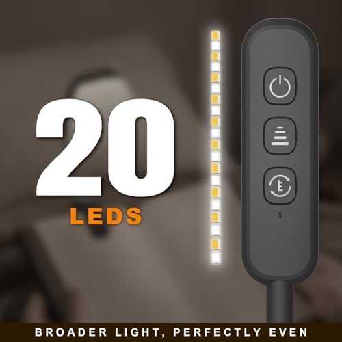 Rechargeable 20 LED Book Light for Reading in Bed | Energy Saving with Extended 60Hrs Runtime, 15-Level Stepless Dimming, Flexible Lightweight Clip on Light for Studying, Travel, Black - color: M2-Clip Light-Black
