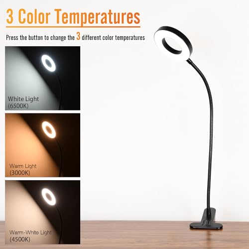Clamp on Lamp, Desk Lamps, 8W Clip Light, Warm & Daylight & White Light 3 Colors, 10 Dimmable Illumination Modes (3 Pack) - size: 3-pack