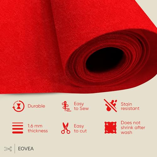 EOVEA | Acrylic Felt Fabric by The Yard | 72" Wide | 1.6mm Thick | Soft & Durable Non-Fraying Felt | for DIY Crafts, Sewing, Upholstery, Costumes & Padding(Red, One Yard) - color: Red, size: 1 Yard