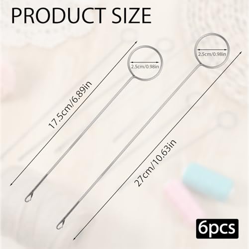 6 PCS Bead Threader for Jewelry Making Loop Turner Sewing Tool Stainless Steel Needle Hooks with Latch for Fabric Belts Strips Tube Straps DIY Accessories (10.63 & 6.89 Inch)