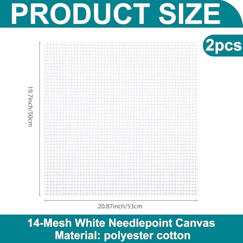 Knitgrip 2 Pack Needlepoint Canvas 14 Mesh 20 x 20 Inch Blank White Canvas Polyester Cotton Needlepoint Mesh Twist Interlock for Embroidery Blanks DIY Knit Crochet Projects Make Dividers - size: 20 x 20 Inches
