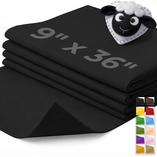 IONTACH 9" X 36" Soft Felt Sheets 1.6mm Thick (4 Packs, Black) - color: Black
