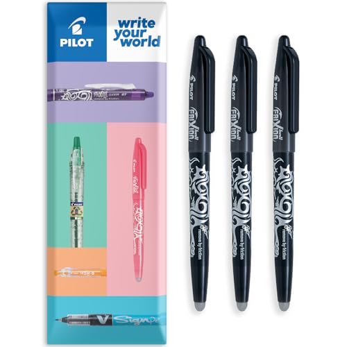PILOT Frixion Heat/Friction Erasable Rollerball Pen FR7 - Medium Line 0.7mm Tip Nib - In Envelope Gift Packaging -Pack of 3 (Black) - color: Black