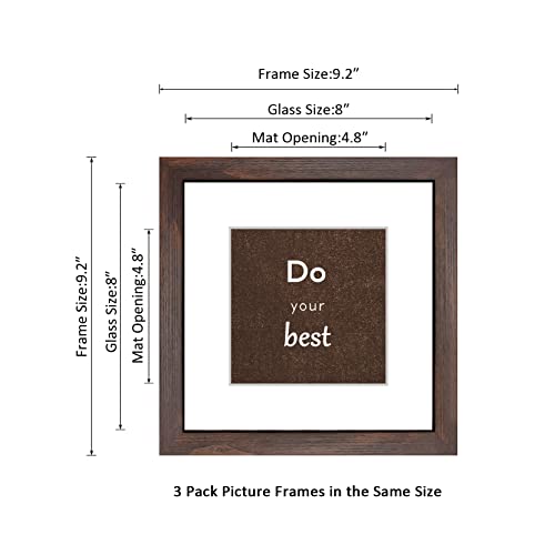 8x8 Picture Frame Set of 3 with Real Glass for Pictures 5x5 with Mat or 8x8 Without Mat, Wall Mounting or Tabletop display Photo Frames in Walnut - color: Walnut, size: 8x8(set of 3)
