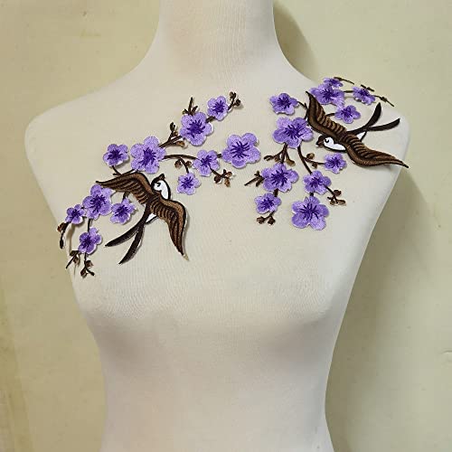 1pair Quince Sakura Flower Embroidery Iron On Applique Patches (Purple H) - color: Purple H