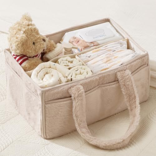 luxury little Soft Baby Diaper Caddy Organizer, Nursery Storage Basket with Removable Divider, Portable Baby Diapers Basket, Gifts for New Parent, Baby Shower, Newborn Must-Have Essentials, Ivory - color: Ivory