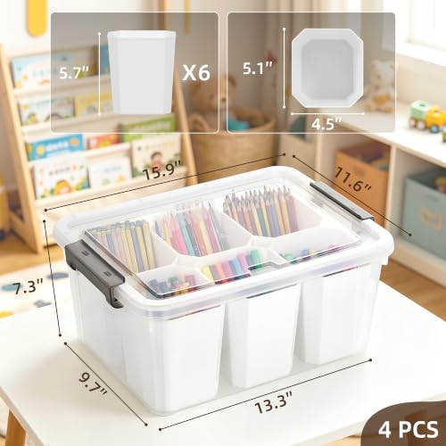 Citylife 17QT 4-Pack Clear Storage Bins with Lid 6 inserts Stackable - size: 4 Pack-17 QT