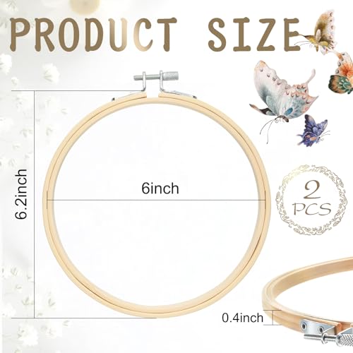 2 Pack Embroidery Hoops, 6 Inch Round Embroidery Hoops, Natural Wood Cross Stitch Hoop with Adjustable Screw for Friendly Embroidery, Cross Stitch, Craft & Beginner, and DIY Decoration - style: 6 Inch