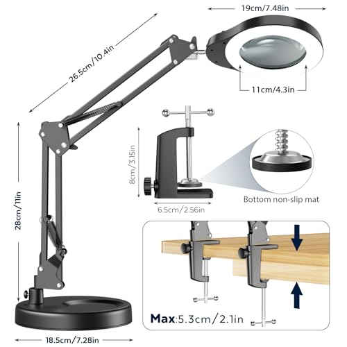 15X Magnifying Glass with Light and Stand, 84 LED Desk Magnifying Glass wtih Clamp,5 Color Modes Stepless Dimmable LED Lighted Desk Lamp for Craft Hobby Painting Reading Sewing Close Work - size: 15X LampB