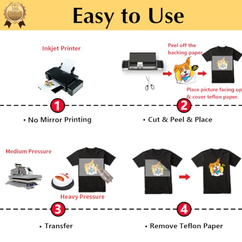 TransOurDream Heat Transfer Paper for Dark Fabric (50 Sheets, 8.5x11) Printable Heat Transfer Vinyl for T-Shirts Iron on Transfers for Inkjet Printer - color: Dark, size: 50 Sheets