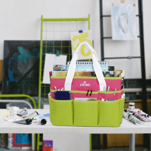 JJRING Craft Organizer Tote Bag Large Art Storage Caddy Bright Green&Red - color: Bright Green&Red, size: Large
