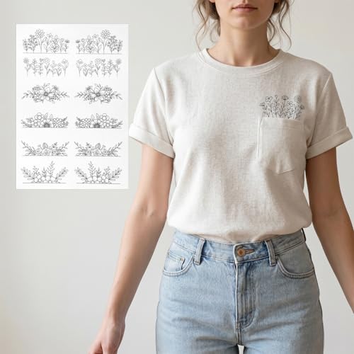 3 Sheets Embroidery Patterns Water Soluble Stick and Stitch Embroidery Paper Pre-Printed Floral, Flower Transfer Paper for Beginners Hand Sewing Lovers