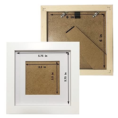 ZXT-parts 6x6 Picture Frames White Set of 2 Pack. 3.5x3.5 Picture Frame with Mat, Solid Wood, Plastic Panel (Not Glass). The Table and The Wall. - size: 6x6 with 3.5x3.5 Mat