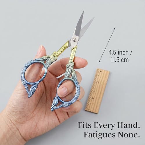 Crochet Scissors with Cover – Blue Gold Vintage Small Embroidery Scissors, Sharp Craft Scissors for Yarn Thread Sewing Needlework, Cute Bird Design Gift for Crocheter Quilter, 4.5 Inch - color: Yellow Blue