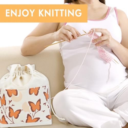Yarn Bag, Portable Crochet Bag Organizer for Yarn Storage, Tangle-Free Handy Knitting Bag with Pockets, Holds Skeins and Long Tools Crochet Tote Bag