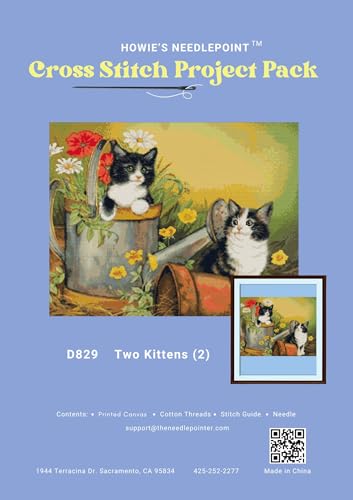 Howie's Cross Stitch Kits, 14CT Pre-Printed Pattern Embroidery Set Needlework, Full Range of Stamped Starter Kits(Two Kittens, 21.65 x 18.11 inch) - color: Two Kittens
