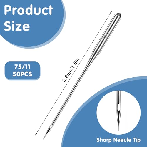 50 Pcs Universal Sewing Machine Needles Size 75/11 Sewing Needles Machine Heavy Duty Quilting Embroidery Machine Needles Regular Point Machine Needles Compatible with Singer Brother Sewing Machine