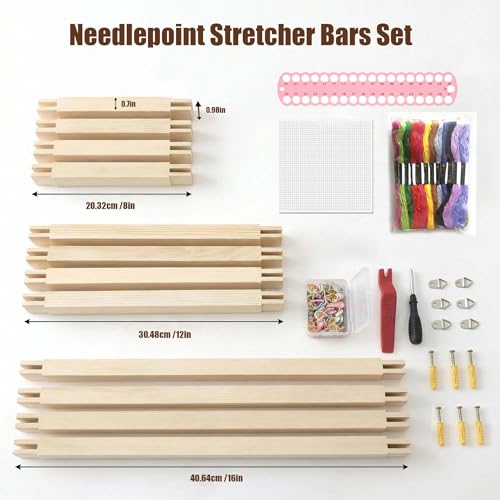 12Pcs Needlepoint Stretcher Bars, Stretcher Bars for Needlework 8/12/16 in