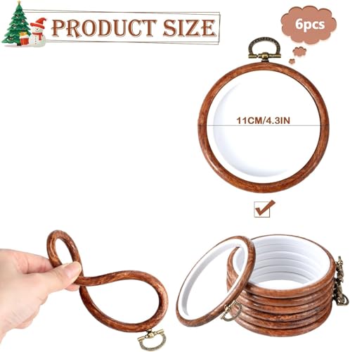 6 Pcs Round Embroidery Frame Circle Rubber Ring Display Cross Stitch Ornament Frame Kits for Craft Sewing DIY Hanging Gifts (4.3inch) - size: 4.3inch