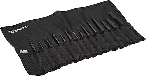 Amazon Basics 16-Piece Chrome Vanadium Steel Punch and Chisel Set with Storage Pouch, Cold Chisel, Pin Punch, Center Punch - size: Small, Medium, Large