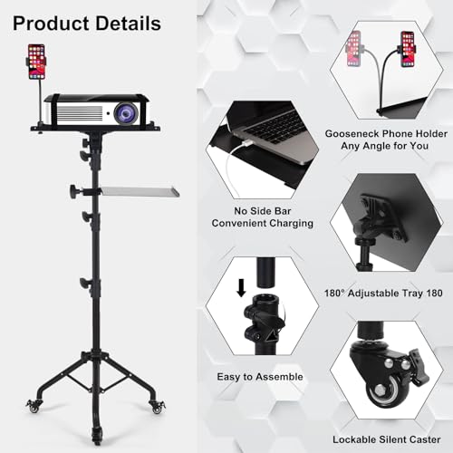 Tossbiss Laptop Tripod on Wheels with 2 Shelves