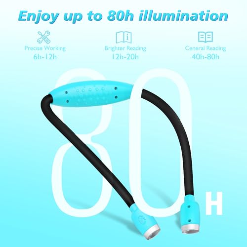LEDGLE Neck Book Light for Reading Rechargeable,Long Arm,6 Brightness-Blue - style: Massage Particles- Blue