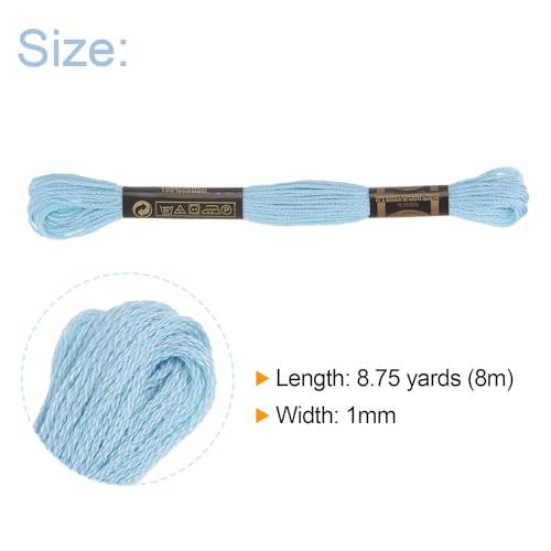 HARFINGTON 24 Skeins Embroidery Floss 8m Each Egyptian Long Fiber Cotton Cross Stitch Thread 26S/2x6 for Embroidery Projects Bracelet, Sky Blue - color: Sky Blue