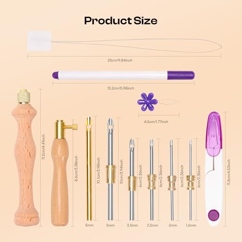 Pllieay Punch Needle Kit for Craft Embroidery - 10PCS Adjustable Punch Needle Set with 5 Sizes Needles, Threader, Scissors & Storage Bag - Easy to Use Punch Needle Kits Adults Beginner - size: 10pcs Punch Needle