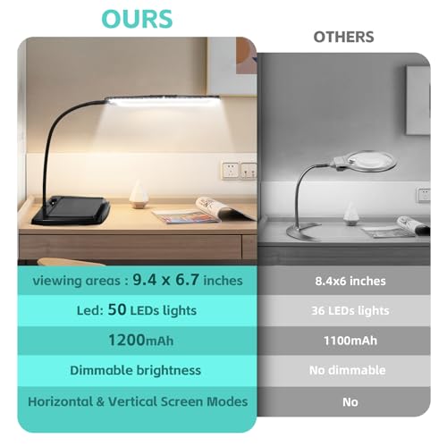 Magnifying Glass with Light and Stand 50 Ultra-Bright LEDs Large Magnifying Lamp with Light Magnifying Glass on Stand Hand-Free with 360° Flexible Gooseneck for Close Work Reading Repair Crafts - color: Black