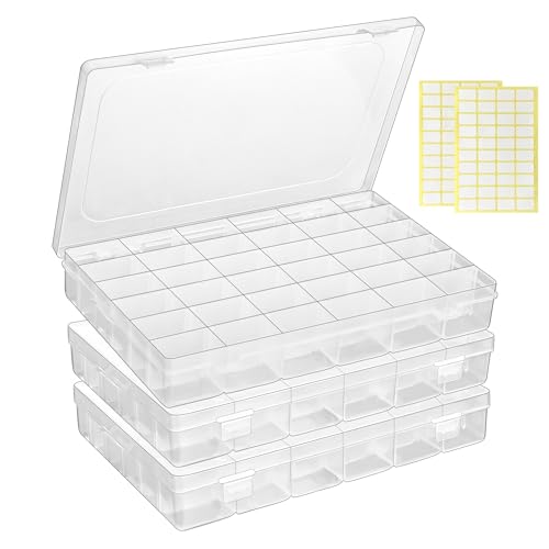 36-Grid Bead and Tackle Box Organizer, Adjustable Dividers, 3 Pack - color: Clear-3pack-108 Grids