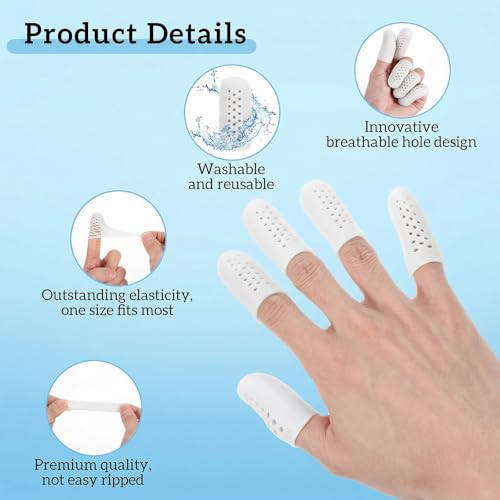 16 Pcs Silicone Finger Sleeve Gel Finger Cot with Air Holes Breathable Fingers Picking Prevention Anti Nail Protectors for Fingers Tips Toe Sleeves Protector for Wound Cracking - color: White